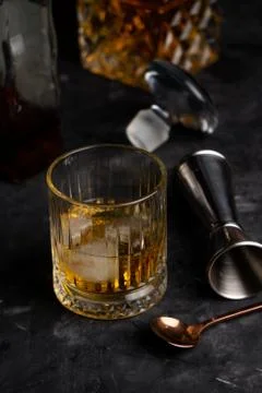 Selective focus, alcoholic drink in a low glass, bar Stock Photos
