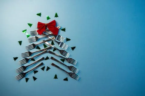 Selective focus, alternative Christmas tree of table forks Stock Photos