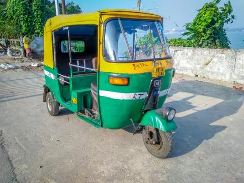 Selective focus on an auto rickshaw waiting for passengers Fotos Stock