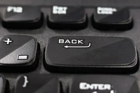 Selective focus on "Back" Key on the black keyboard Fotos de archivo