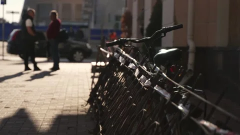 Selective focus on backlit bicycle in backlight  Stock Footage 287475994
