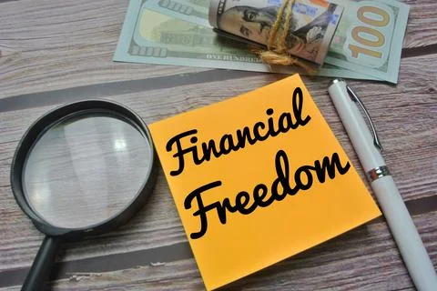 Selective focus of bank note, magnify glasses, pen, and sticky noted written  Stock Photos
