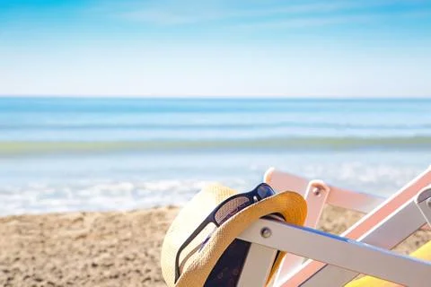 Selective focus of beach deck chair Stock Photos