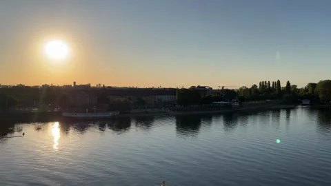 Selective focus beautiful Rhine Valley river scenery at early morning Stock Footage 345591710