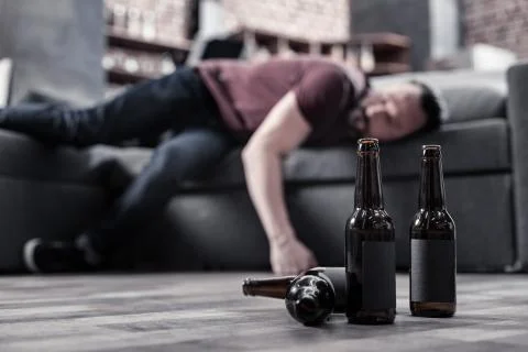Selective focus of beer bottles Stock Photos