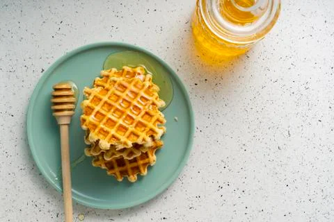 Selective focus, Belgian sugar waffles Stock Photos