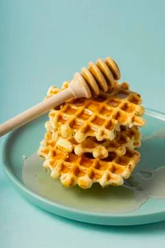 Selective focus, Belgian sugar waffles Stock Photos