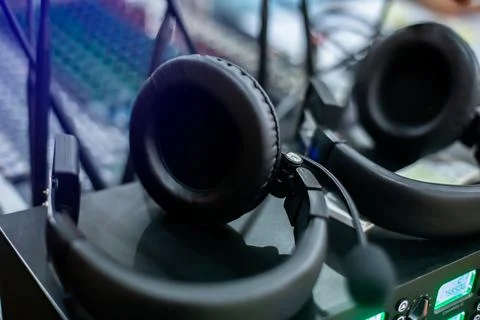 Selective focus to Black headphone. Foto stock