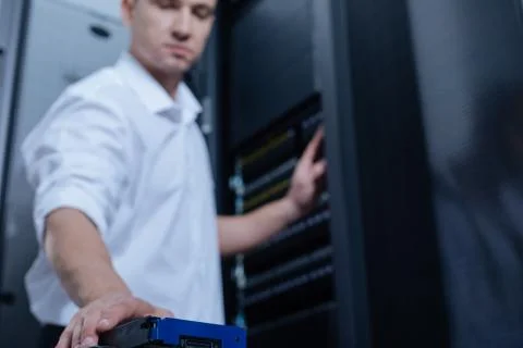 Selective focus of a blue hard drive Stock-Fotos