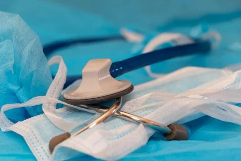 Selective focus on a blue stethoscope close-9062 Stock Photos