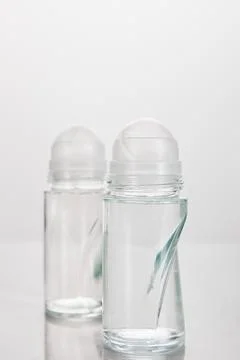 Selective focus bottles deodorant isolated Stock Photos