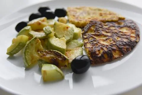 Selective focus at the breakfast on the white plate Stock Photos