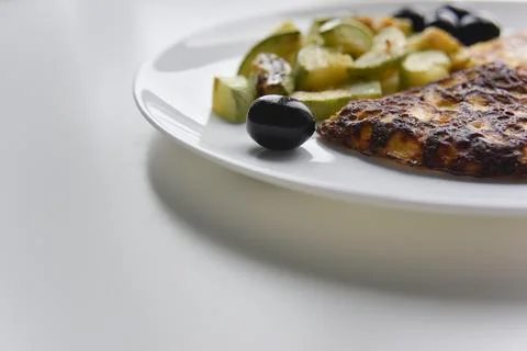 Selective focus at the breakfast on the white plate Stock Photos
