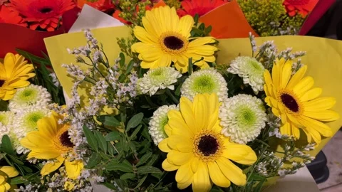 Selective focus bright yellow flower bouquet Stock Footage 344955038