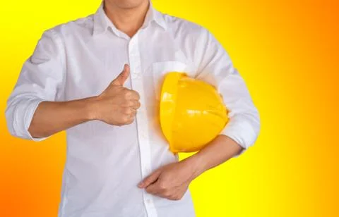 Selective focus of Business engineering man with clipping path giving thumb up 写真素材
