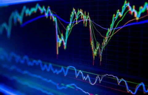 Selective focus of Business graph charts of financial instruments with variou Stock Photos