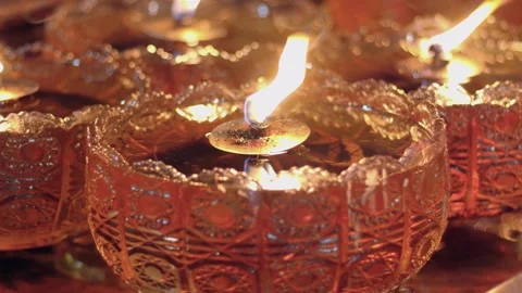 Selective focus of Candles for worship lit in a buddhist temple at Jakarta'.. Stock Footage 326304871