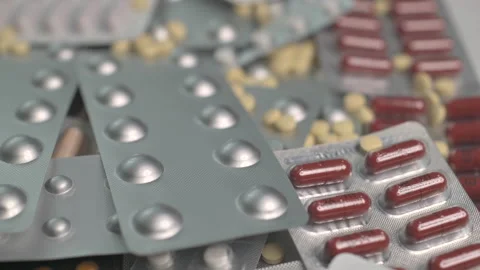 Selective focus. Capsules in blister. Blister with medicine. Tablets and pill Stock Footage 167728547