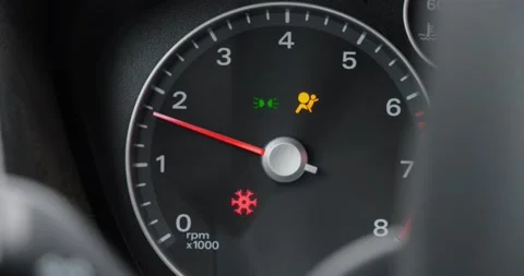 Selective focus. Car tachometer with moving red arrow. The dashboard. Stock Footage 166025877