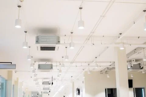 Selective focus to ceiling mounted cassette type air condition units with o.. 写真素材