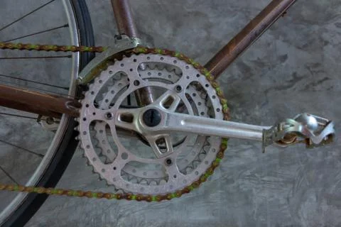 Selective focus Chainring and chain with front derailleur, Stock Photos