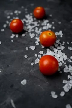 Selective focus, cherry with rock salt Stock Photos