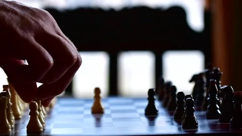 Selective focus chess play, moving peaces Stock Footage 273579365