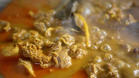 Selective focus of chicken curry or rendang in the making Stock Footage 281218492