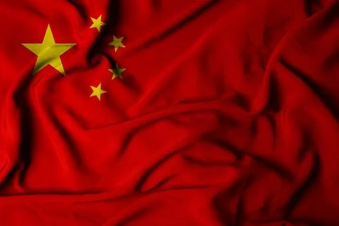 Selective focus of Chinese flag, with waving fabric texture. Stock Photos