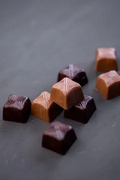 Selective focus, chocolates, truffle, copyspace Stock Photos