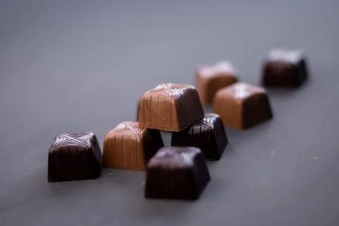 Selective focus, chocolates, truffle, copyspace Stock Photos