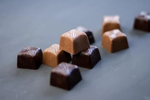 Selective focus, chocolates, truffle, copyspace Stock Photos