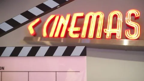 Selective focus of Cinemas with clapper board or movie slate . It use in vide Stock Photos