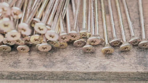 Selective focus. Close up shooting of parts of carpentry screws Stock-Footage 168011652