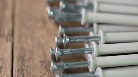 Selective focus. Close up shooting of parts of carpentry screws Vídeos de archivo 168026663