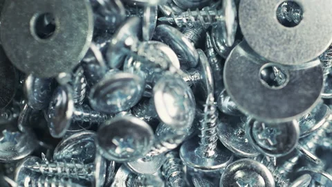 Selective focus. Close up shooting of parts of carpentry screws Video stock 168026894