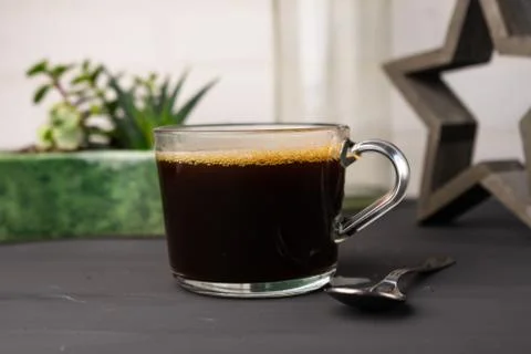Selective focus, coffee mug on the desktop Stock Photos