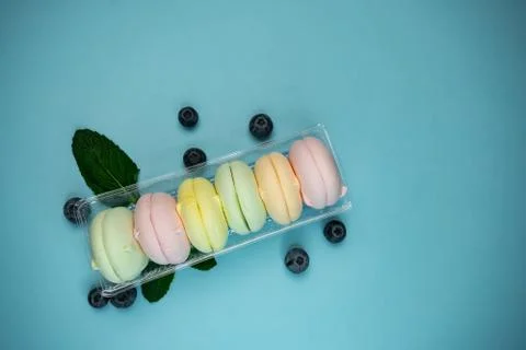 Selective focus, colored fruit marshmallow with blueberry berries Stock Photos