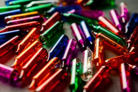 Selective focus, colored light bulbs Stock Photos