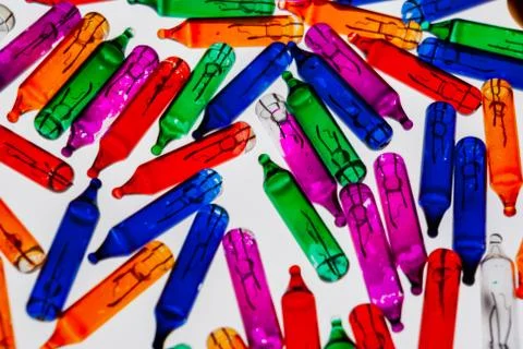 Selective focus, colored light bulbs Stock Photos