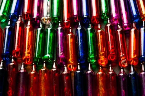 Selective focus, colored light bulbs Stock Photos