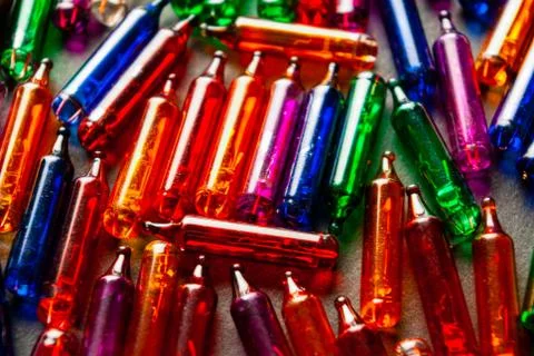 Selective focus, colored light bulbs Stock Photos