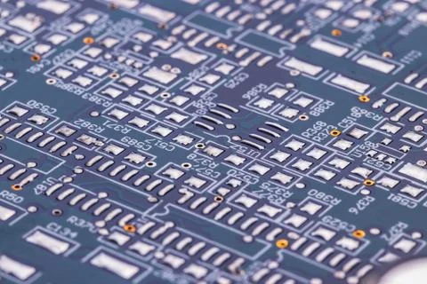 Selective focus of computer motherboard chip and other details. Stock Photos