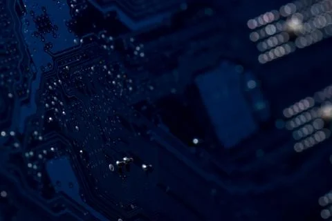 Selective focus of computer motherboard elements Stock Photos