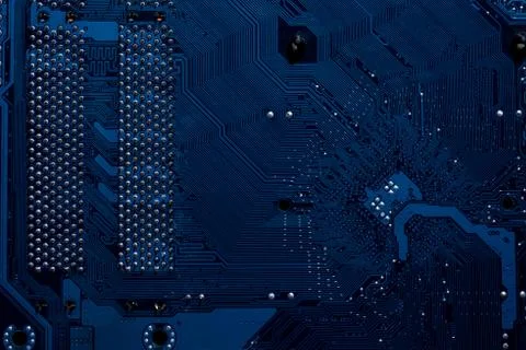 Selective focus of computer motherboard elements 스톡 사진