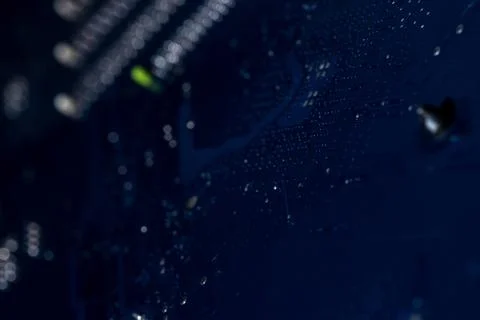 Selective focus of computer motherboard elements 스톡 사진