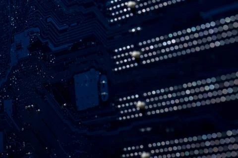 Selective focus of computer motherboard elements 스톡 사진