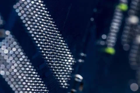 Selective focus of computer motherboard elements 스톡 사진