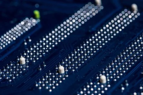 Selective focus of computer motherboard various details Foto stock