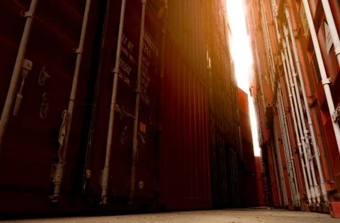 Selective focus on container logistic. Cargo and shipping business. Container Stock-Fotos